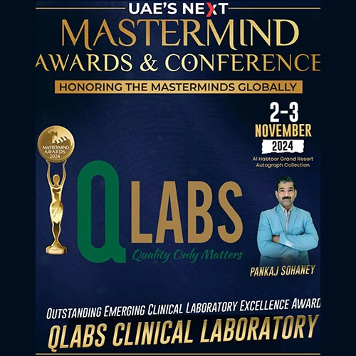 We are thrilled to share that Qlab's management team will be attending the prestigious UAE's Next Mastermind Awards 2024 as an Award Winner for QLabs Clinical Laboratory, receiving the Outstanding Emerging Clinical Laboratory Excellence award in the Healthcare, Aesthetics, and Wellness categories.